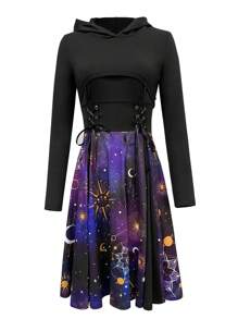 INAWLY Women Standard Sized Holiday 2 Pieces Set Contrast Color Dress Fall Cloth For Women - Black - View 4