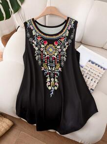 SHEIN LUNE Débardeur de mode minimaliste grande taille, pour le loisir et le port quotidien. Top d'été pour femmes, adapté pour les vacances, les concerts, les styles bohèmes/bohos, les festivals rave. Top graphique d'été