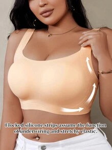 Soutien-gorge sans armature rembourré en gelée grande taille pour femmes avec bretelles larges, soutenant et confortable