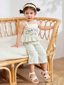 Cozy Pixies 2pcs/Set Baby Girl Ditsy Floral Camisole Top & Elastic Waist Pants Set