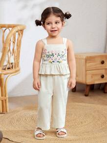 Cozy Pixies 2pcs/Set Baby Girl Ditsy Floral Camisole Top & Elastic Waist Pants Set