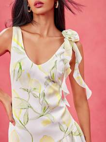 Becci Designer White And Butter Yellow Lemon Printed Deep V Neckline Ruffled Mini Sun Dress With Flower Details For Spring And Summer, Wedding Festival, Tropical, Beach, For Women, Concert, Vacation, Boho, Concert Outfit, Prom Dress - White - View 6