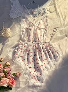 Wedding Sexy Lace & Solid Floral Print Jumpsuits - Multicolor - View 2