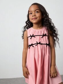 Maija Kids Maija Kids Váy không tay đơn giản màu hồng trơn tương phản thiết kế xếp nếp màu đen cho bé gái mùa xuân/hè thoải mái, đa năng cho ngày lễ, trở lại trường, ngày lễ tình nhân - Hồng - Xem 4