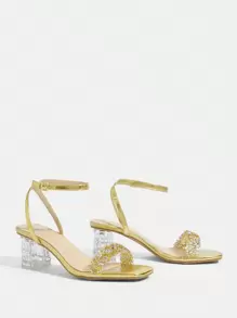 CUCCOO TILAWA Sandalias de tacón alto con cristales y rhinestones de cristal, adecuadas para salir, fiestas y eventos, zapatos de verano para mujer - Dorado - Ver 3