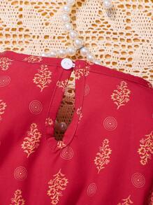 Îmbrăcăminte pentru fetițe Rochie elegantă de vară cu mâneci scurte cu guler brodat cu imprimeu auriu, potrivită pentru petreceri, festivaluri și activități în aer liber - roșu - Vizualizare 6