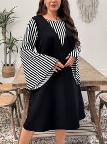 EMERY ROSE Casual Fashion Striped 2 In 1 Plus Size Dress - Multicolor - View 5