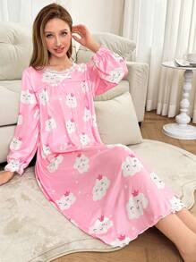 Dream Adore Cute & Sweet Cloud Pattern Women Nightgown - Pink - View 1