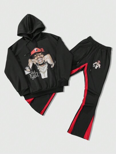 Street Life Ensemble décontracté de Sweat-shirt à capuche et pantalon de survêtement imprimé de personnages de dessin animé pour hommes, pour l'automne/l'hiver