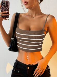 Muchica Women Striped Backless Camisole Cropped Knit Top