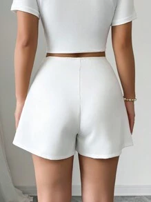 Chiquease Women 3D Floral Decorated A-Line White 2 In 1 Shorts - White - View 2