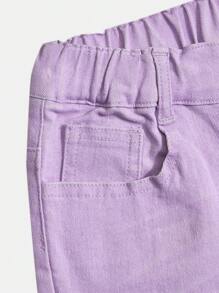 SHEIN Vaqueros acampanados con cintura elástica estilo vintage boho urban, de lavado oscuro, con bolsillos planos, para niñas preadolescentes, conjunto de atuendo diario