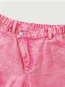 Denimly 女童休闲日常都市街头可爱星星刺绣不对称松紧腰拉链门襟直筒牛仔裤 - 粉色 - 查看 5