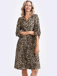 SHEIN LUNE Women Casual Leopard Print Mid-Length Dress - Multicolor - View 3