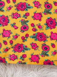 Young Girl Ditsy Floral Flare Sleeve Vacation Casual Dress - Yellow - View 6