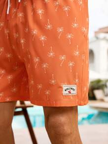 Surfspeed Men's Palm Tree & Letter Print Drawstring Waist Beach Shorts Men Swim Trunks - Multicolor - View 8