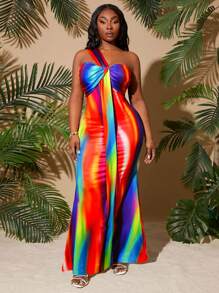 SHEIN SXY Vestido de talla grande para mujer con un hombro asimétrico, tubo superior con volantes de sirena, adecuado para uso diario, vacaciones en la playa, citas, fiestas de soltera, luce lindo, casual, para ir de compras, ropa de calle, salidas, fácil de combinar y estiliza la figura, resalta el Body