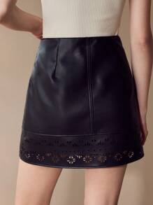MOTF PREMIUM HOLLOW OUT A LINE SKIRT,SPRING/SUMMER - Black - View 5