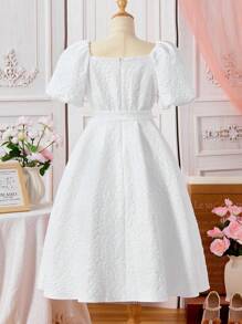 Tween Girl Jacquard Fabric Jewelled Elegant Party Dress - Multicolor - View 2