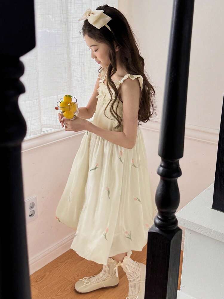 Tween Girl Mesh Princess Dress Fairy Spaghetti Strap Party Dress, Summer,Back To School Clothes