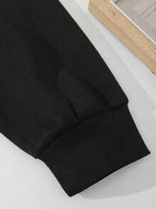 Manfinity Dauomo Men's Casual Letter Applique Drawstring Hoodie - Black - View 4