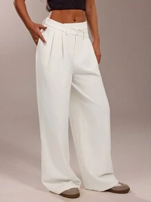 SHEIN Forever 21 Wiosna i lato Kobiety Romantyczne/Prom/Formalne/Urodziny/Ubrania z lat 90./Biznesowe, swobodne damskie/Eleganckie/Stroje zachodnie/Wyjścia/Moda/Swobodne/Ubrania Y2k/Klub/Biuro/Koktajlowe/Vintage/Obcisłe/Stroje rave Festiwal/Zabawne/Eleganckie/Stare pieniądze/Streetwear/Stroje wakacyjne/Stroje na koncert country/Ubrania robocze/Skromne/Wiosenna przerwa/Stroje na wieczór panieński/Koncert/Baddie/Podstawowe/Niski stan/Luźne/Proste nogawki/Szerokie nogawki/Dysymetryczne białe spodnie