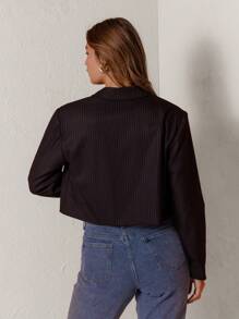 Aralina Áo khoác blazer cắt cúp hở phía trước họa tiết sọc - màu đen - Xem 2