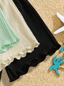 SHEIN 6pcs/Set Baby Girl Infant Toddler 0-3Y Casual Daily Basic Vacation Soft Wave Knitted Fabric Sleeveless Top Tee Shirt & Shorts 6pcs Set, Apricot, Spring Day Blue, Black 3 Color Sets - Multicolor - View 5