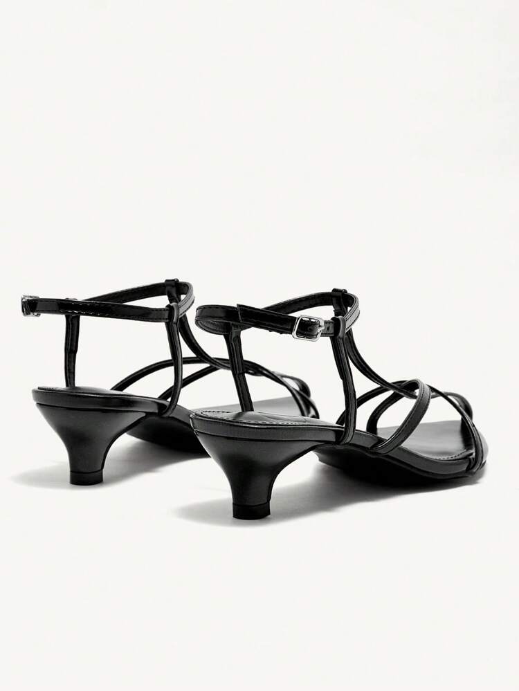 CUCCOO CHICEST Sandalias romanas de tacón fino con punta abierta en negro, de estilo elegante y sexy tipo diosa con tacón medio para mujeres