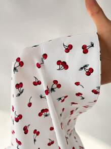 Solflare Blusa crop blanca con estampado de cerezas para tallas grandes de verano - Blanco - Ver 6