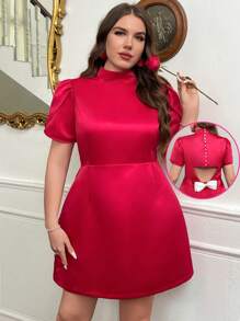 SHEIN Privé 大码女式情人节红色迷你连衣裙 - 紅色 - 查看 1