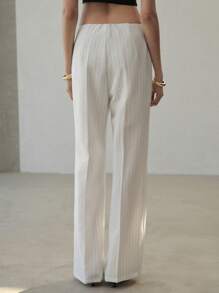 MOTF PREMIUM STRIPED PRESS CREASE FLARE LEG SUIT PANTS - Black and White - View 4