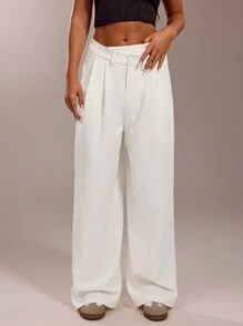 SHEIN Forever 21 Wiosna i lato Kobiety Romantyczne/Prom/Formalne/Urodziny/Ubrania z lat 90./Biznesowe, swobodne damskie/Eleganckie/Stroje zachodnie/Wyjścia/Moda/Swobodne/Ubrania Y2k/Klub/Biuro/Koktajlowe/Vintage/Obcisłe/Stroje rave Festiwal/Zabawne/Eleganckie/Stare pieniądze/Streetwear/Stroje wakacyjne/Stroje na koncert country/Ubrania robocze/Skromne/Wiosenna przerwa/Stroje na wieczór panieński/Koncert/Baddie/Podstawowe/Niski stan/Luźne/Proste nogawki/Szerokie nogawki/Dysymetryczne białe spodnie