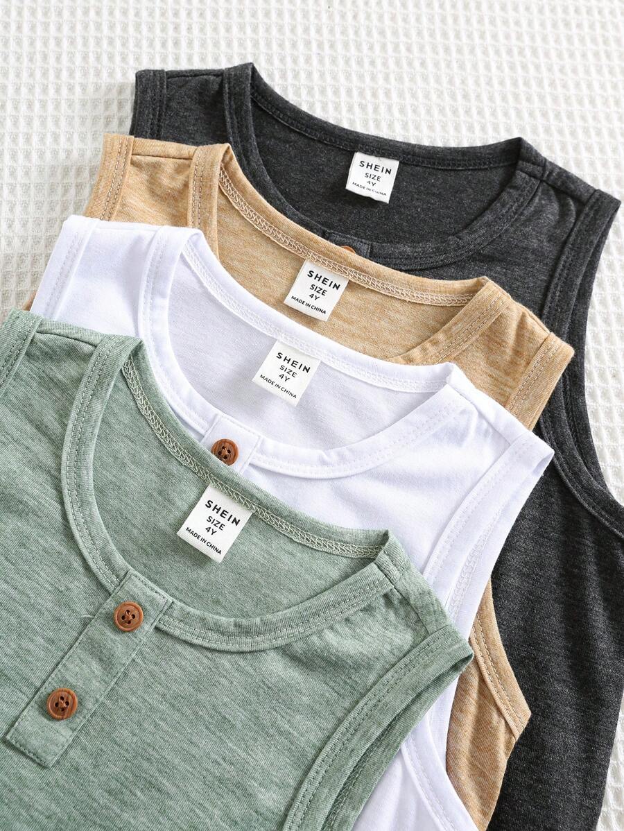 SHEIN 4pcs Baby Boy Summer Casual All-Match Solid Color Knit Vest Set, Versatile Tank Top For Baby Boy - Multicolor - View 1