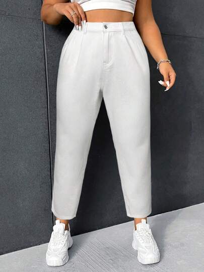 SHEIN ICON Plus Size Casual Everyday Basic Solid Color Jeans