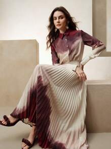 Anewsta Elaire 女士扎染百褶腰优雅衬衫裙，女士春季服装