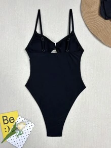 Swim EVENT 1pc Women's Elegant Sexy Backless One Piece Swimsuit, Black Sleeveless One Piece Swimsuit For Summer Party, Music Festival, Beach - Black - View 7