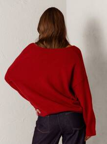 Aralina Oversized Cross-Front Cozy Knit Sweater - Red - View 2