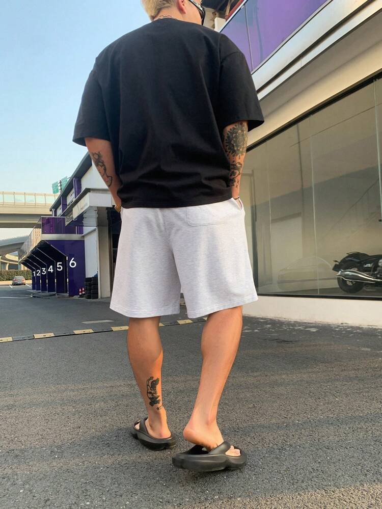 Men's Letter Print Grey Shorts, Spring/Summer