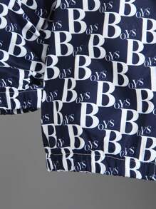 SHEIN 2 件套年轻男孩数字英文字母印花拉链夹克和运动裤，适合返校季、秋冬季、万圣节、圣诞节 - 寶藍色 - 查看 5