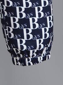 SHEIN 2 件套年轻男孩数字英文字母印花拉链夹克和运动裤，适合返校季、秋冬季、万圣节、圣诞节 - 寶藍色 - 查看 6