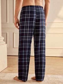Manfinity Men's Plaid Elastic Waist Lounge Pants - Black - View 2