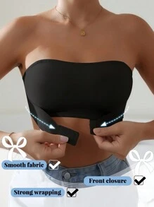 Women Strapless And Underwire-Free Convertible Bandeau Bra Set With Front Closure, Pushup And Includes Invisible Shoulder Straps & Nipple Covers, 3pcs/Set