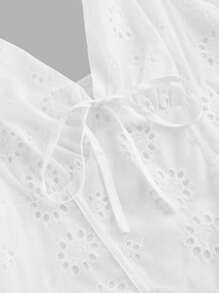 SHEIN MOD V 领系带前白色田园优雅白色连衣裙、茶会连衣裙、早午餐连衣裙、度假连衣裙、波西米亚连衣裙、情人节连衣裙、女士生日连衣裙 - 白色 - 查看 6