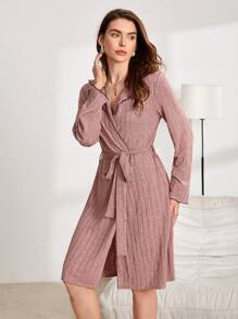 女士撞色饰边长袍 - 藕粉色 - 查看 4