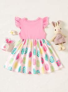 Conjunto de vestido de verano con estampado de conejo y huevo de Pascua para niña bebé - Multicolor - Ver 2