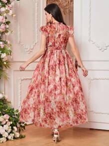 SHEIN Maternity Tie Dye Ruffle Edge Cap Sleeve Elegant Dress - Multicolor - View 2