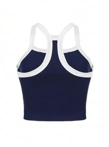 INAWLY Top de débardeur simple de tous les jours avec bordure contrastante, pour femmes de grande taille. Pour l'été - Bleu marine - Voir 2