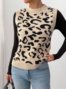 SHEIN LUNE Women Stand Collar Sleeveless Graphic Detail Simple Casual Knit Vest