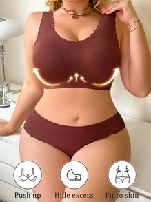 Plus Size 2pcs Casual Solid Color Minimalist Underwear Set